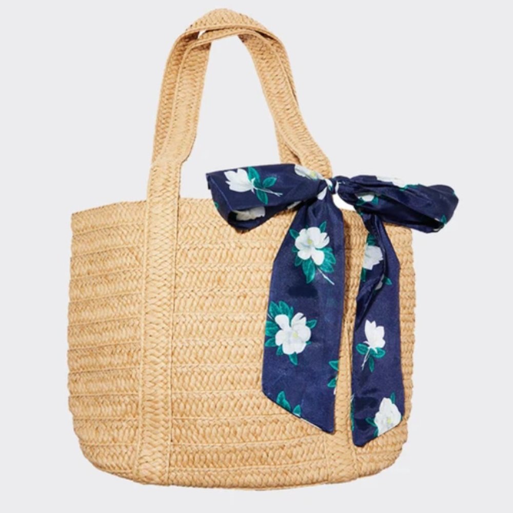 NWT Draper James Straw Bag with Floral Scarf